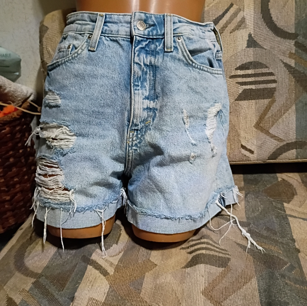 H&M Blue Jean Shorts with Distressed Frayed Hem